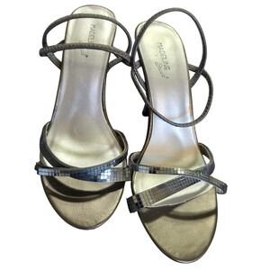 Madeline Stuart Billie Jean Silver Strappy Heels Womens 9 Mirror Detail